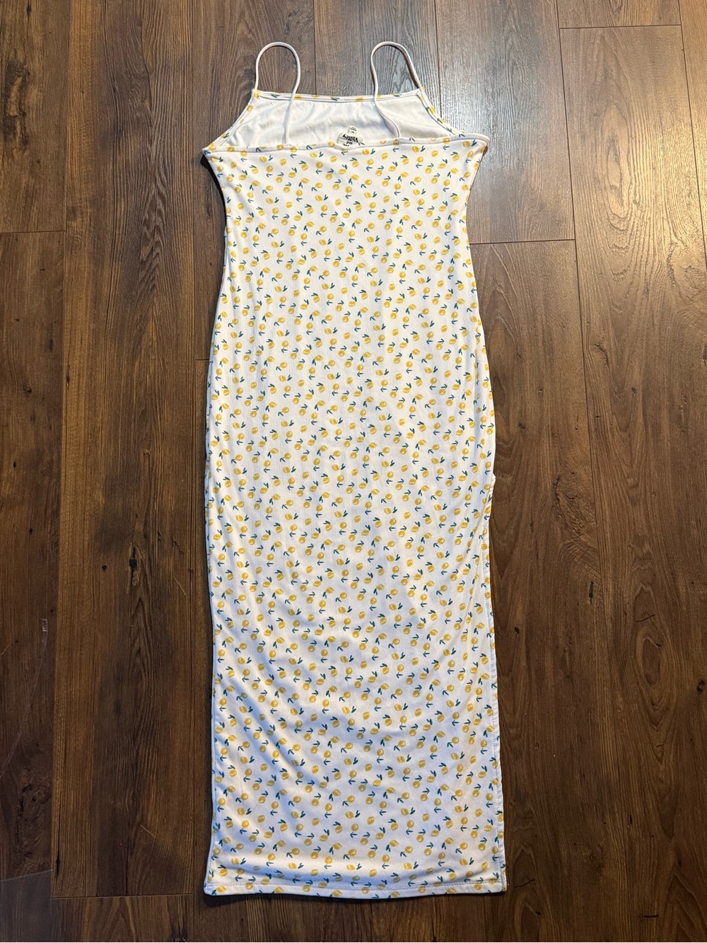 Vine & Valley Women’s XL Lemon Print Ribbed Maxi Dress Side Slit Spaghetti Strap - Picture 8 of 10